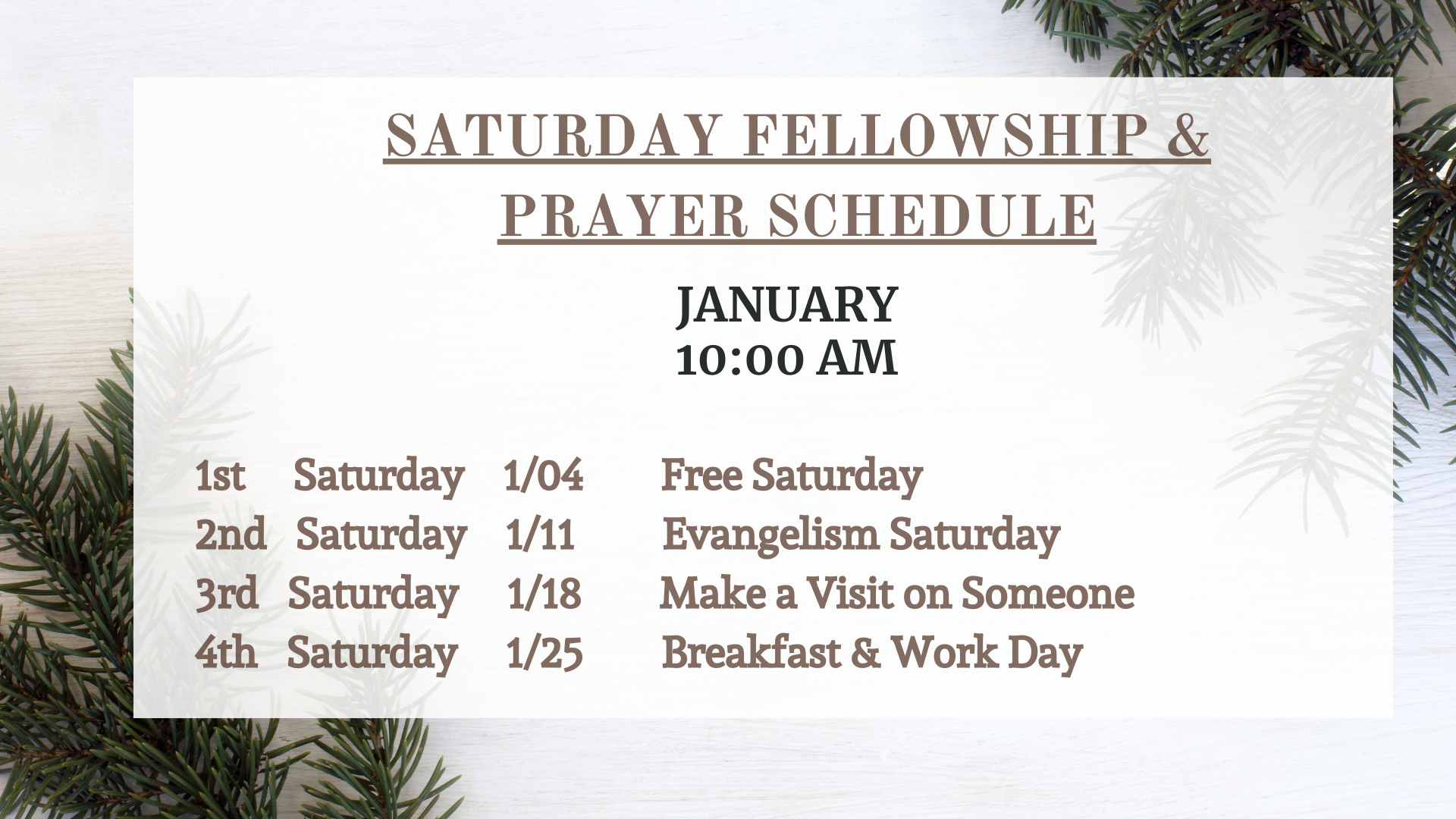 Jan 2026 Saturday Schedule